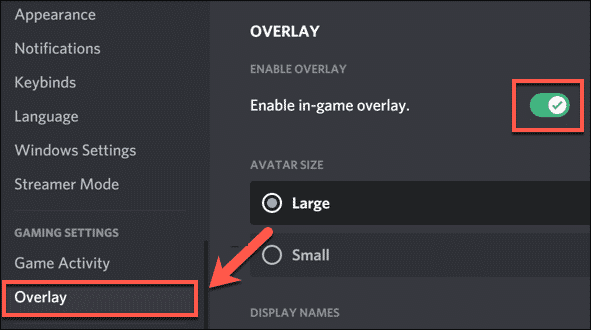 Slide the Enable in-game overlay to the right
