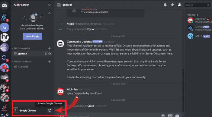 Stream Google Chrome Option on Discord