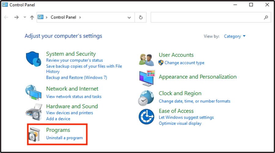 Uninstall Programs from Control Panel