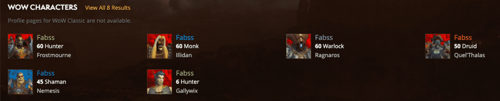 WoW Characters Search Fabss