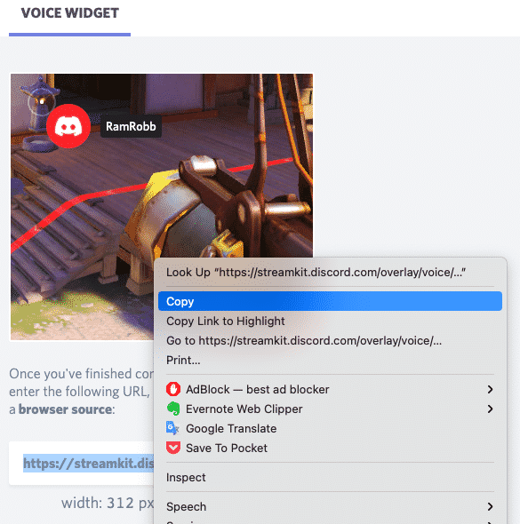 copy the URL for Voice Widget
