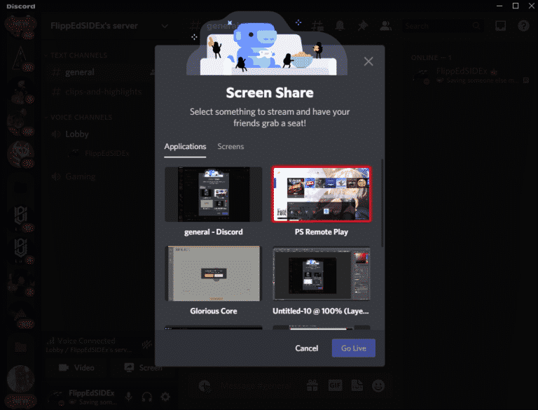 select the PS Remote Play at Screen Share