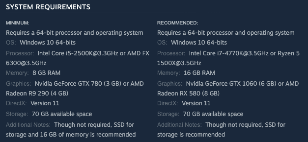 system requirements for Days Gone