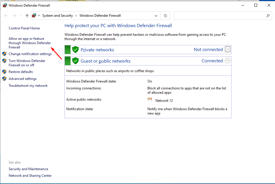 Allow an App or Feature through Windows Defender Firewall