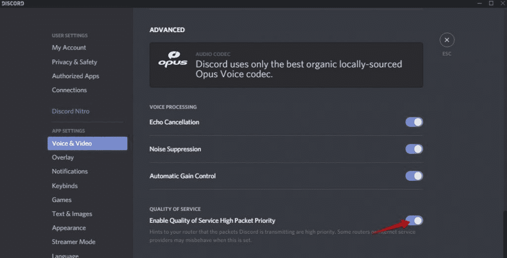 Disable the Quality of Service toggle button
