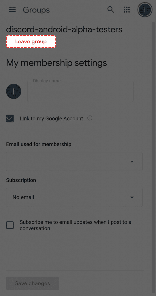 Discord Alpha Testers membership settings page
