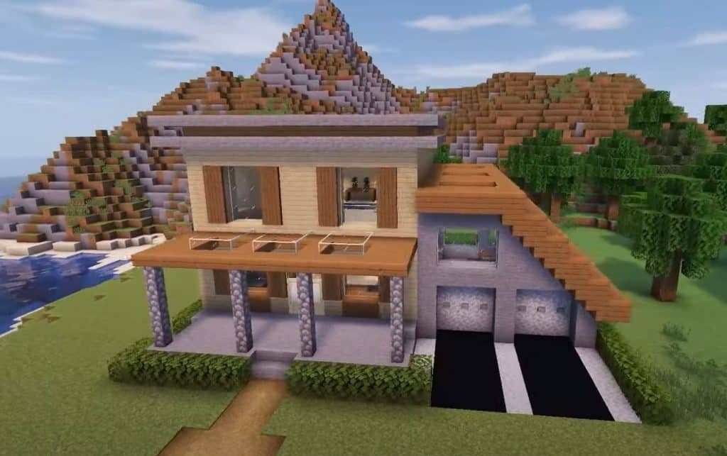 Realistic Modern Wood and Cobblestone Mansion