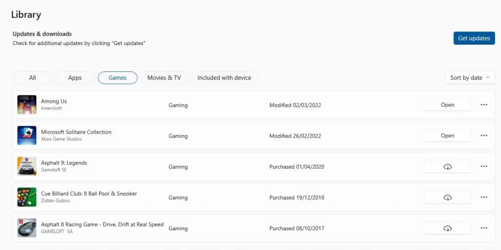 check for updates at the Microsoft Store
