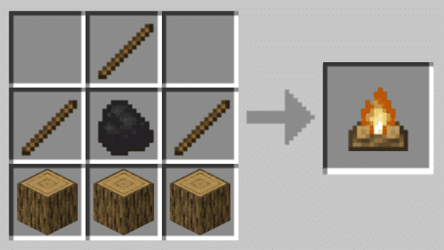 craft a Campfire by 3x Log, 3x Stick, and 1x Coal