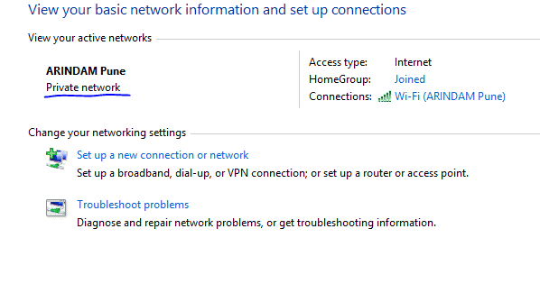 ensure that you are on a Private network