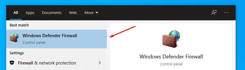 search for Windows Defender Firewall
