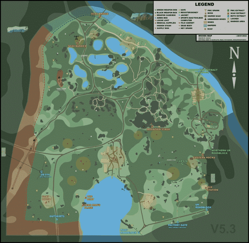 woods map guide location