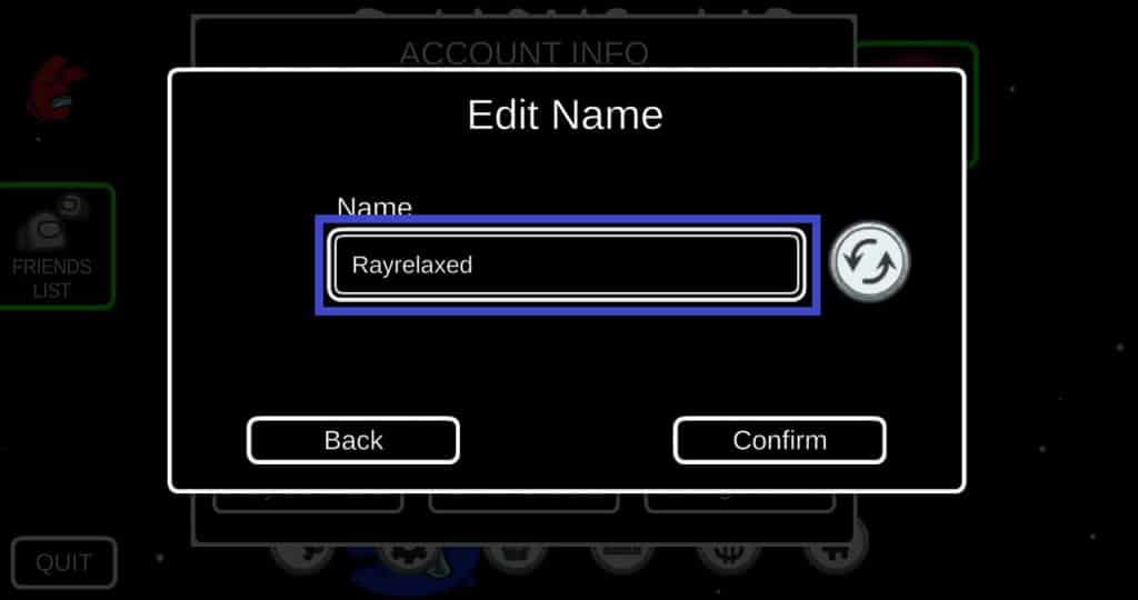 Click on the name bar Among Us
