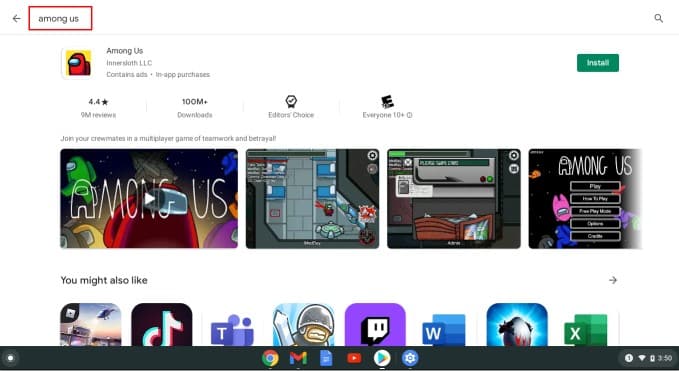Search for Among Us on Play Store
