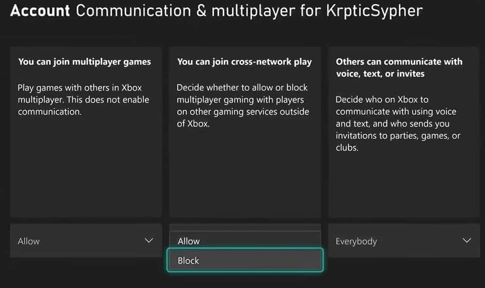 Settings from the Xbox Dashboard