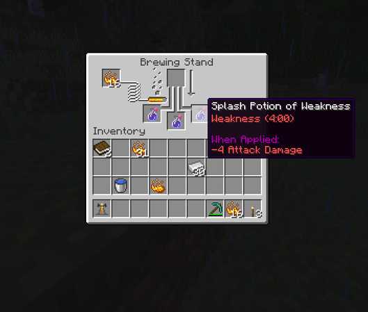 Take out potions of weakness from the brewing stand