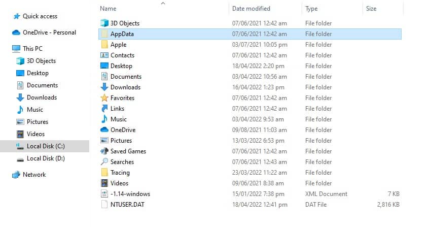 appdata folder windows 10