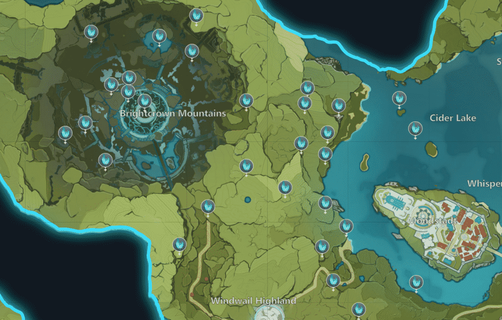 brightown mountain anemoculus genshin impact location