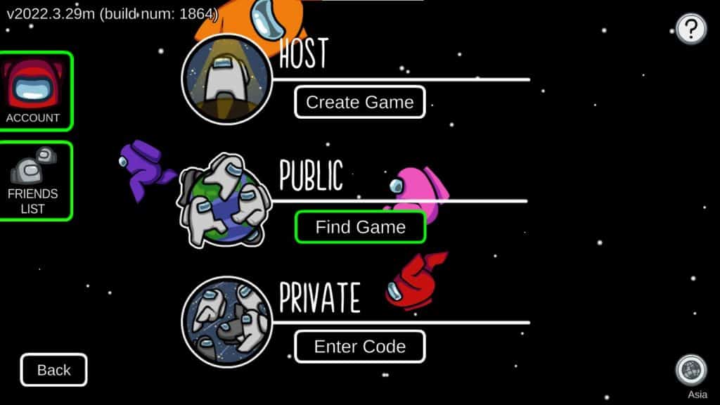 choose Find Game under Public on amoung us server