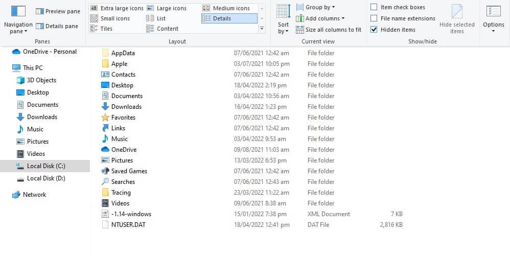 click view and tick the hidden items option