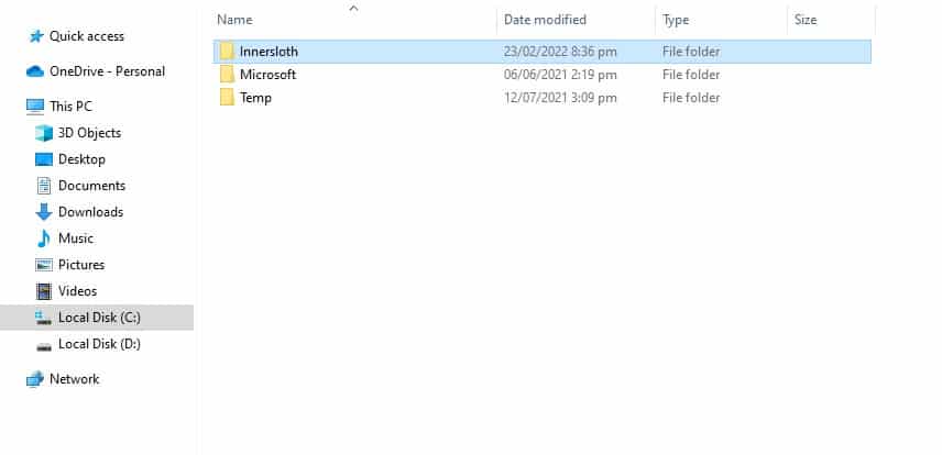 innersloth folder in locallow folder