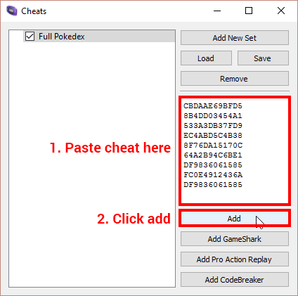 locate where to add cheats in mGBA
