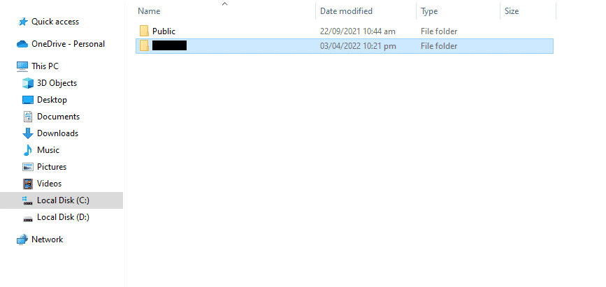open pc profile folder in c drive