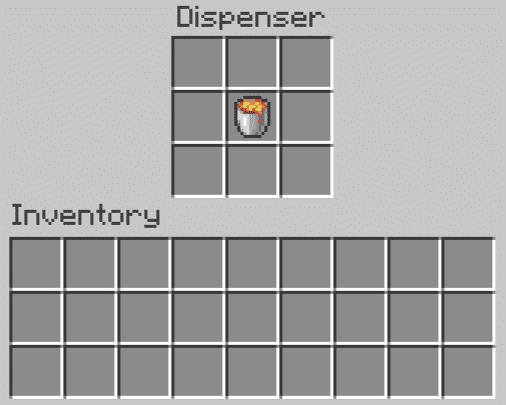 place the bucket of lava into the upper dispenser
