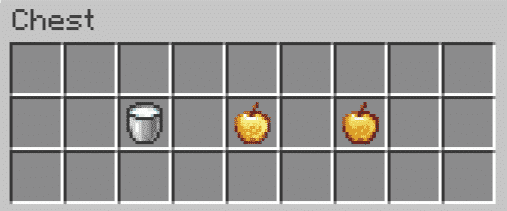 protection enchantments, buckets of milk and golden apples