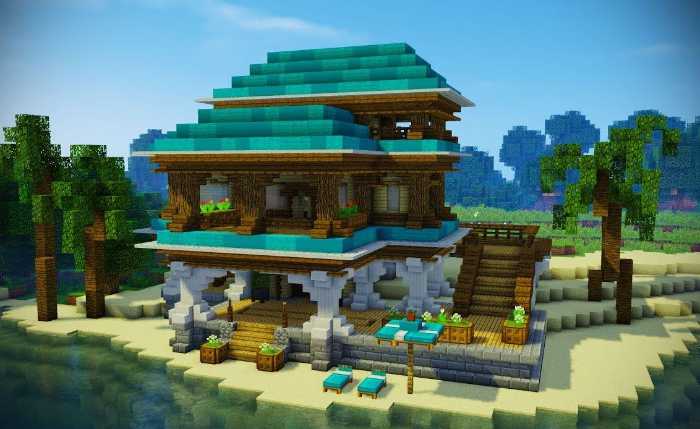 teal beach house minecraft