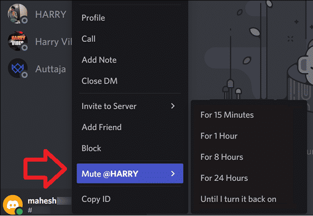 turn on Discord mute for messages
