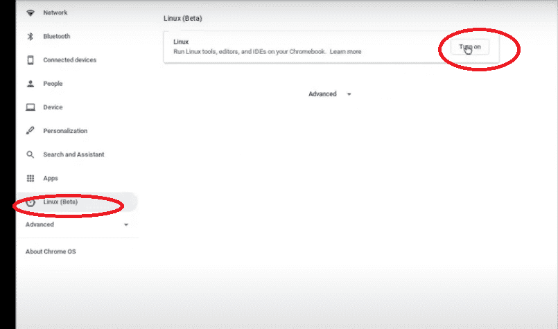 turn on linux beta chromebook