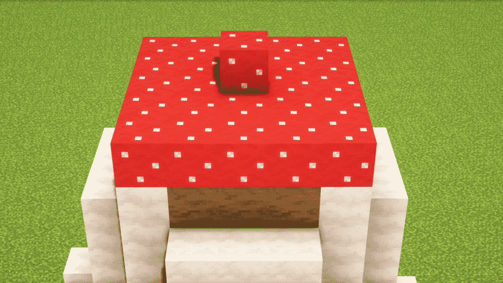 build a 5x5 area on top of the mushroom stem with red mushroom blocks
