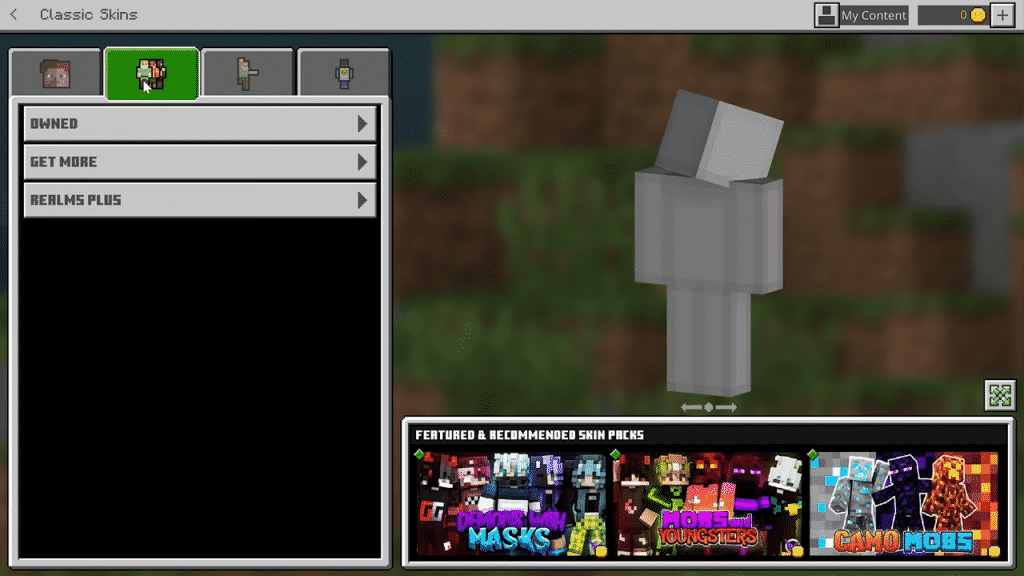 classic skins tab in minecraft bedrock edition