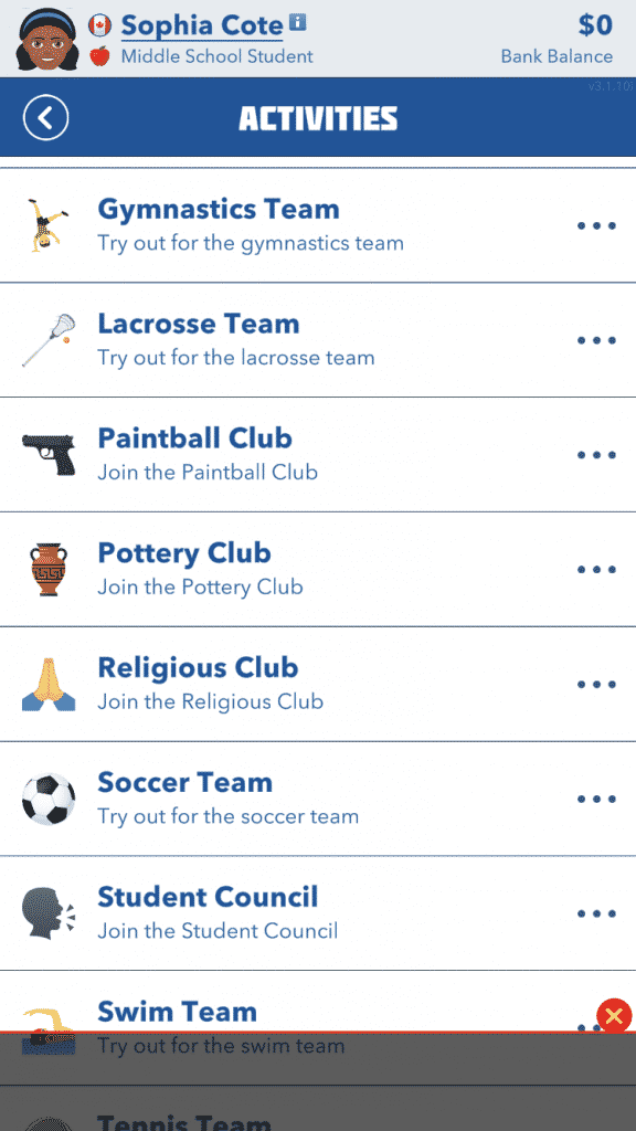 gymnastics team bitlife