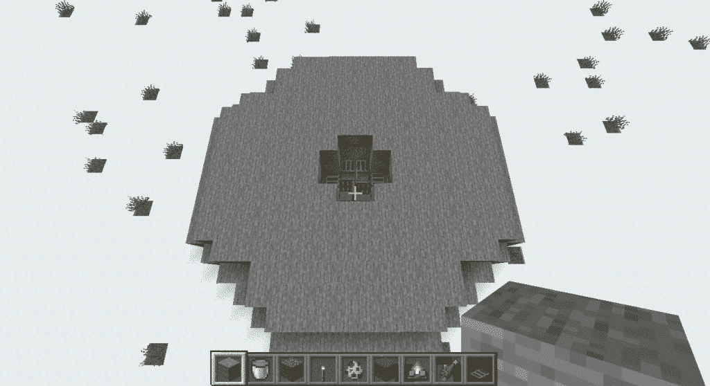 laying builder blocks down on top of the trapdoor roof