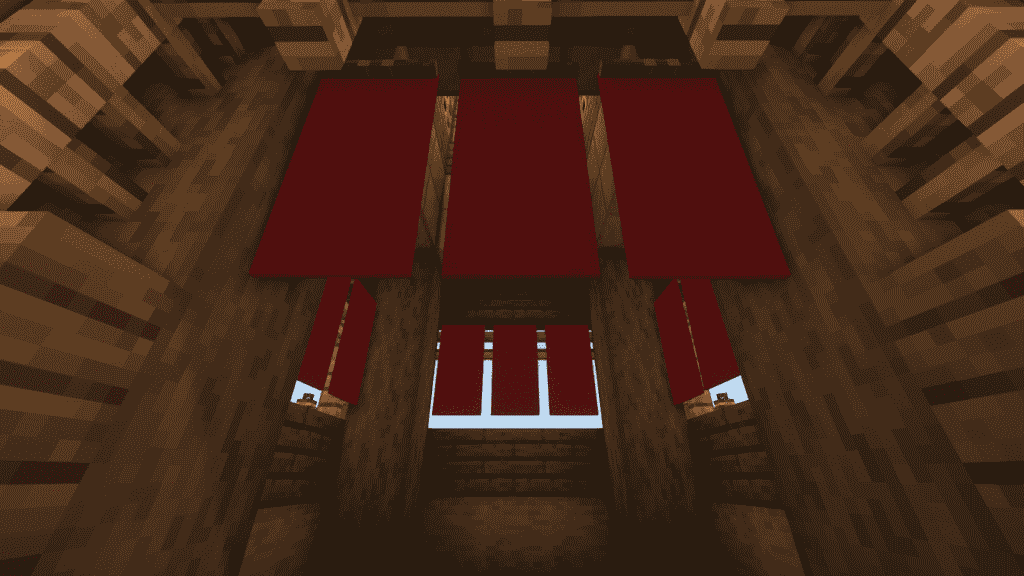 place 3 red banner on each side of the wall in minecraft