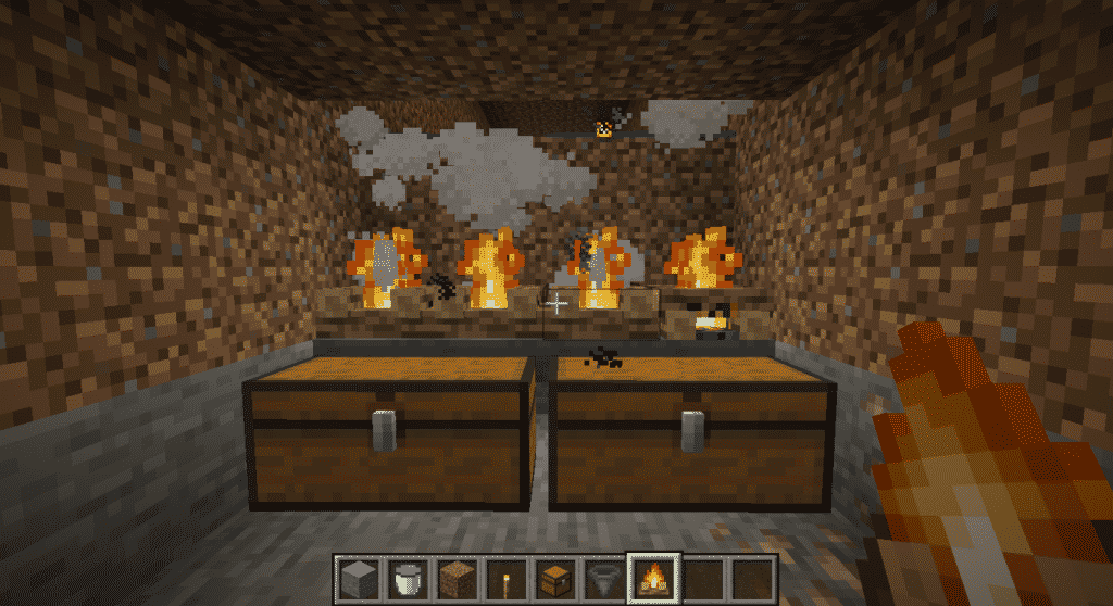 place a campfire in each of the hoppers