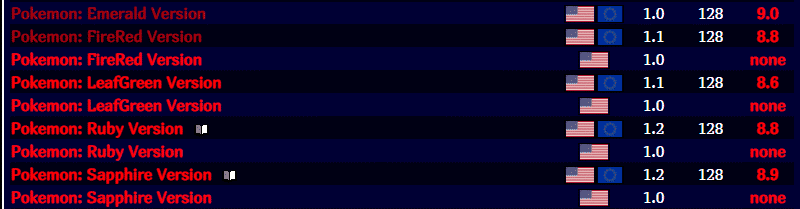 pokemon gba games list