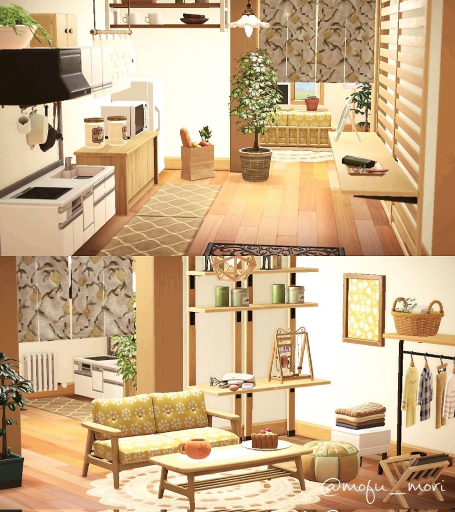 small wooden and minimalist kitchen animal crossing