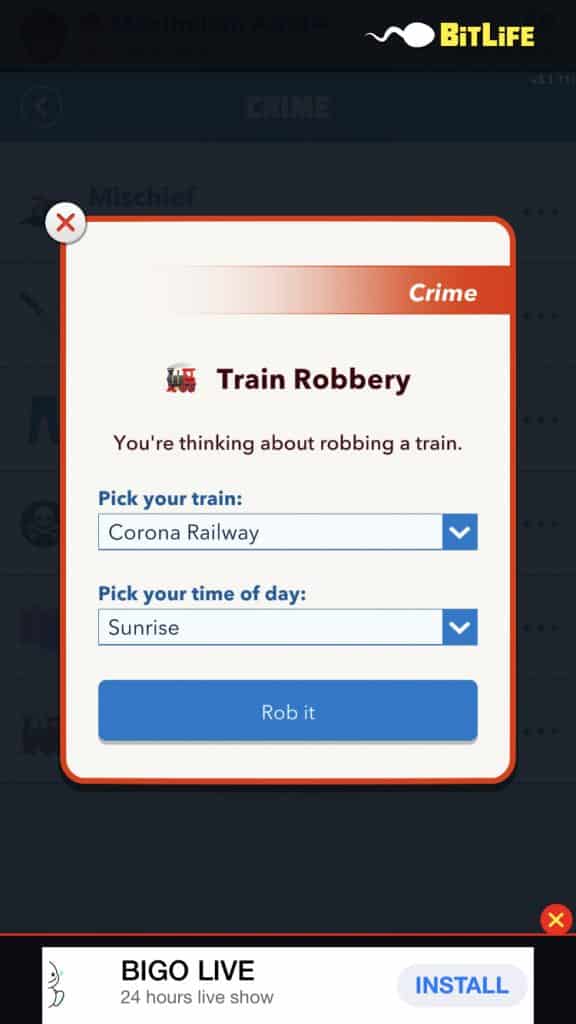 best time to rob a train in bitlife