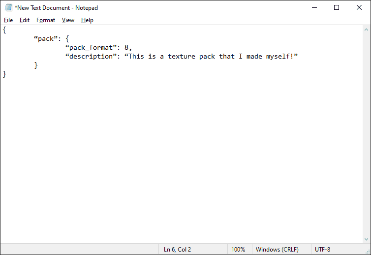 codes in new text file in minecraft