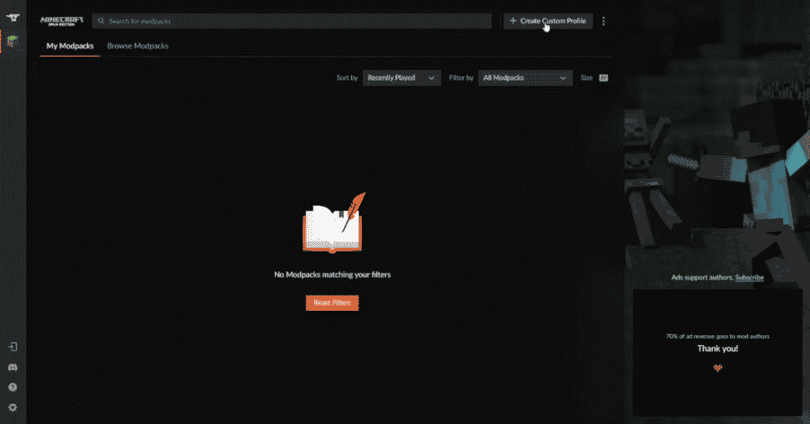 create custom profile in curseforge minecraft