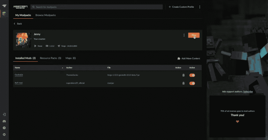 fire up minecraft with the jenny mod