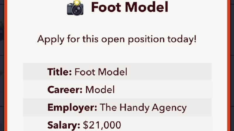 foot model job bitlife