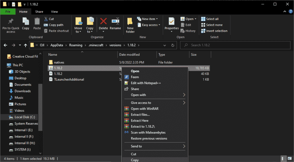 jar file inside version folder of minecraft