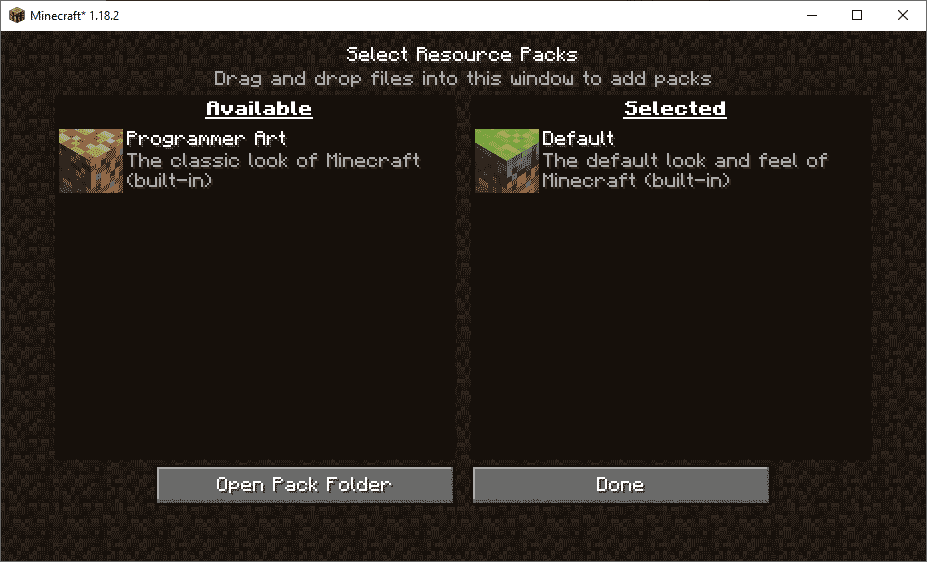 open pack folder button minecraft