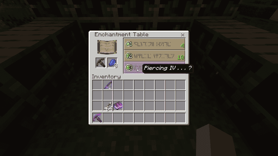 piercing enchantment table minecraft