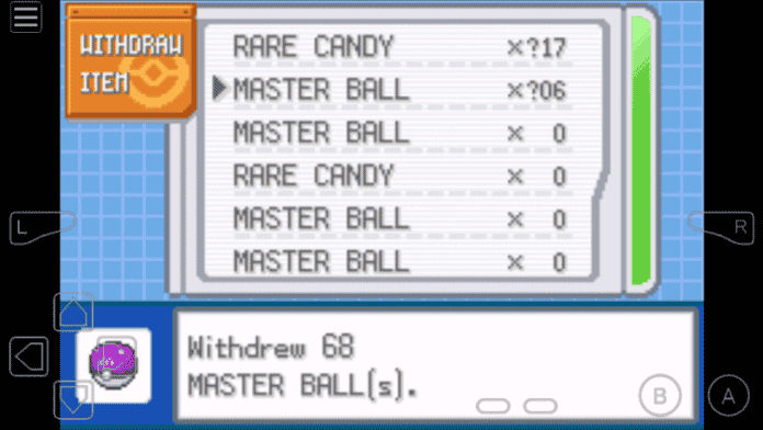 pokemon leaf green rom master ball cheat