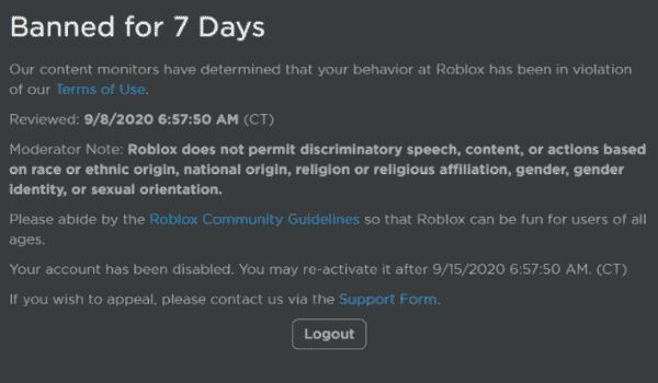 roblox ban notice